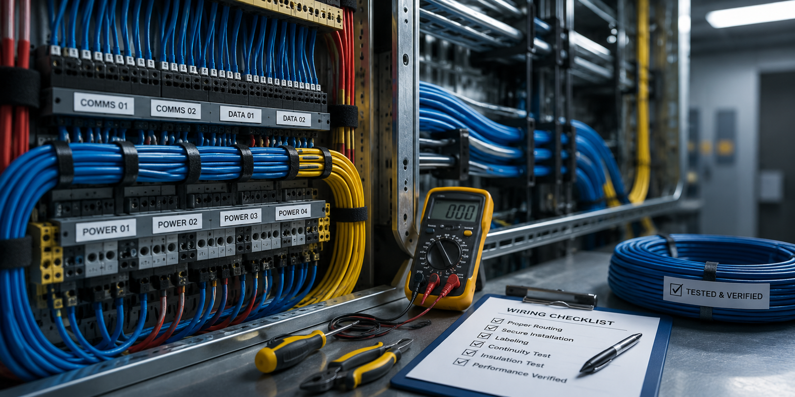 Organized, color-coded server rack cabling
